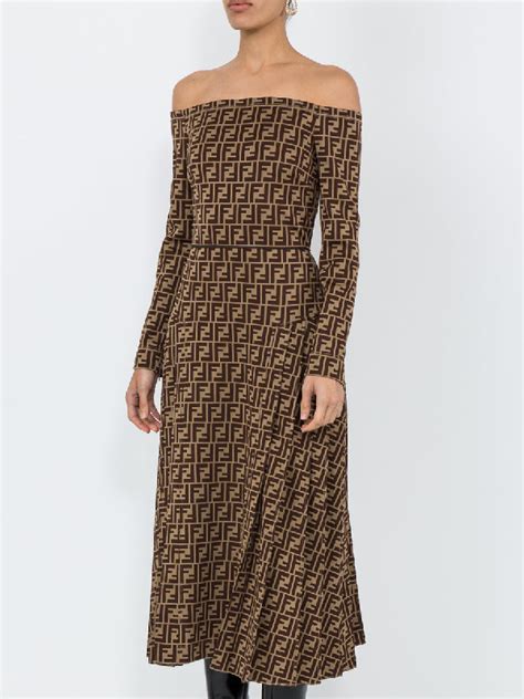 fendi off the shoulder silk top|Fendi brown cotton dress.